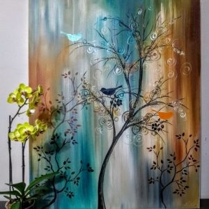 Whispers of Nature – Abstract Tree and Bird Canvas wall Art