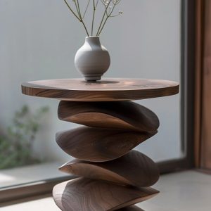 Wabi-Sabi Spiral – Sculptural Wooden Side Table