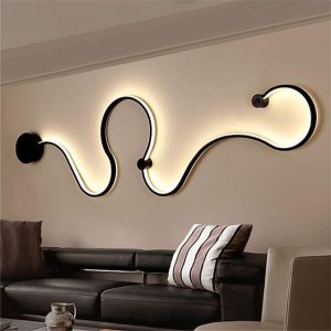 Modern LED wall light featuring a sleek, curved design that enhances contemporary interior decor.